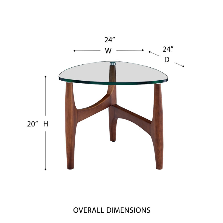 Triangular Clear Glass and Walnut End Table