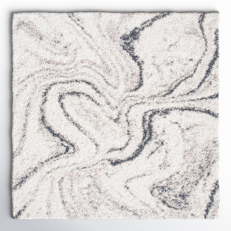 Ivory and Gray Square Shag Rug with Abstract Pattern