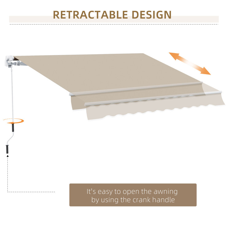 Beige 13' x 8' Retractable Patio Awning with Aluminum Frame