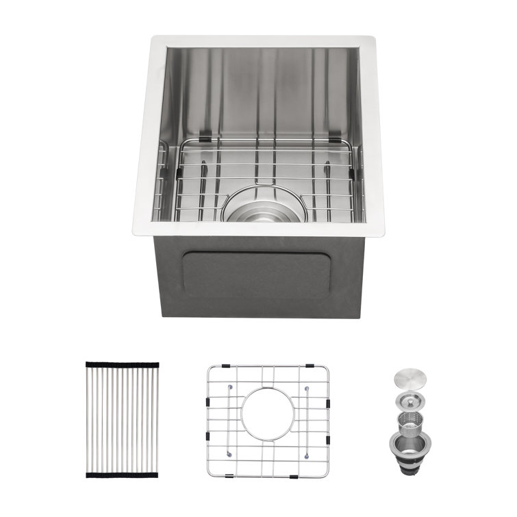 15" x 13" Brushed Stainless Steel Undermount Single Bowl Bar Sink