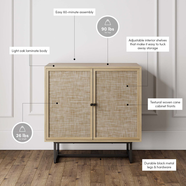 Kova Light Oak and Rattan Storage Cabinets with Adjustable Shelving