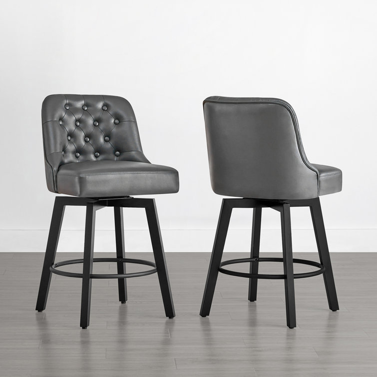 Stone Gray Faux Leather Swivel Counter Stools, Set of 2