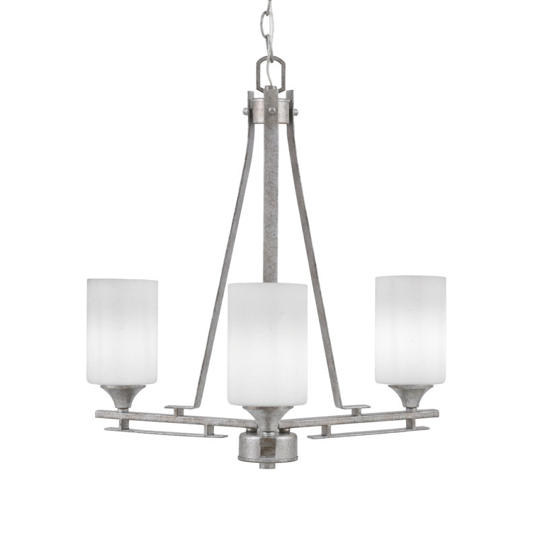 Aged Silver 3-Light Glass Shade Chandelier