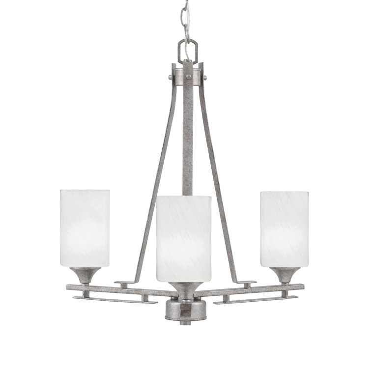 Aged Silver 3-Light Glass Shade Chandelier