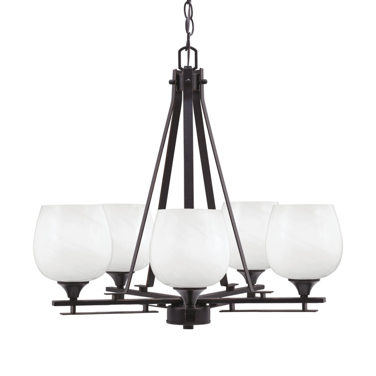 Uptowne 5-Light Aged Silver Chandelier with White Glass Shades