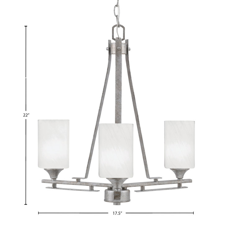Aged Silver 3-Light Glass Shade Chandelier
