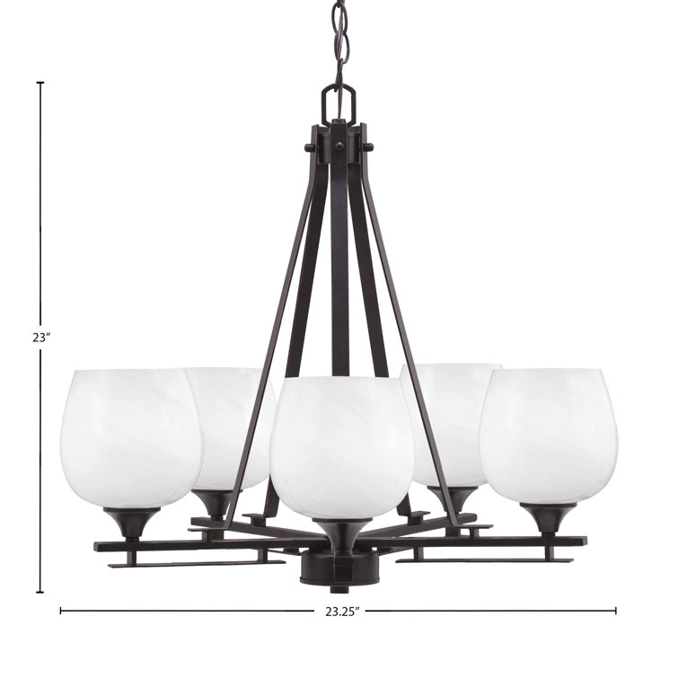 Uptowne 5-Light Aged Silver Chandelier with White Glass Shades