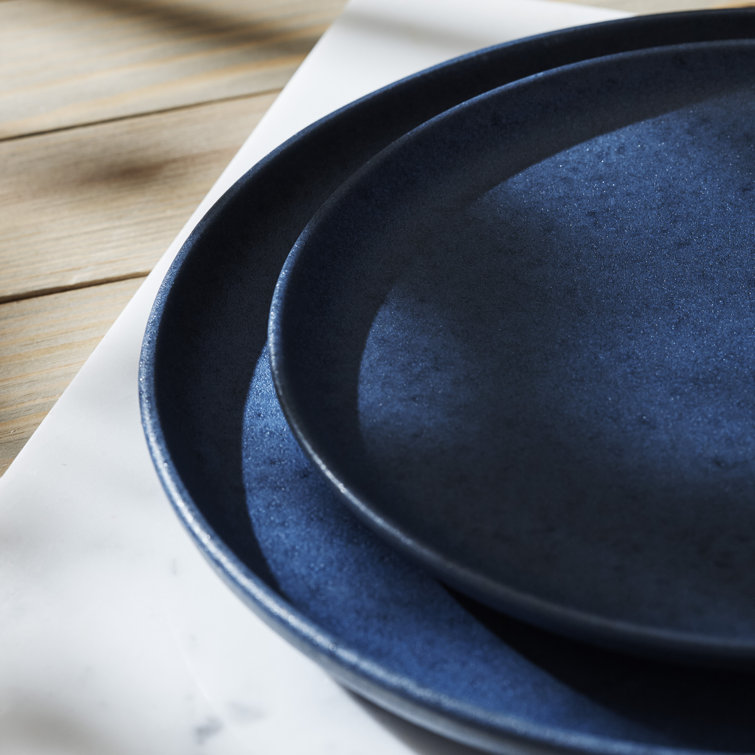 Blue Matte Ceramic 12-Piece Dinnerware Set, Service for 4