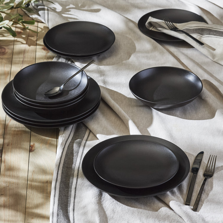 Black Matte 12-Piece Ceramic Dinnerware Set, Service for 4