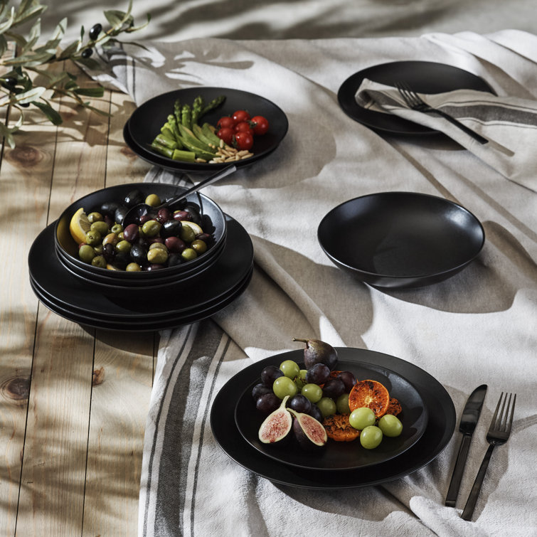 Black Matte 12-Piece Ceramic Dinnerware Set, Service for 4