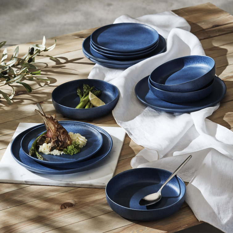Blue Matte Ceramic 12-Piece Dinnerware Set, Service for 4