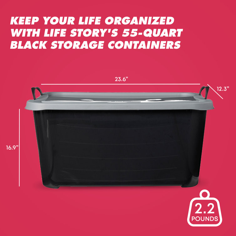 Life Story 55 Quart Black Stackable Lidded Storage Bins, Set of 6