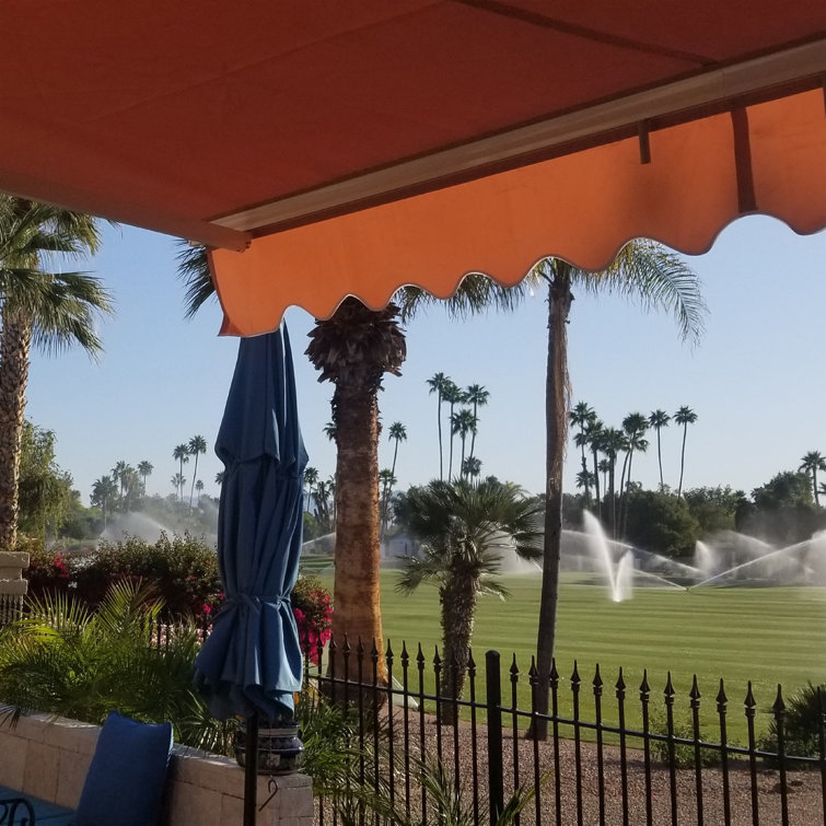 Burgundy Motorized Retractable Patio Awning with White Frame