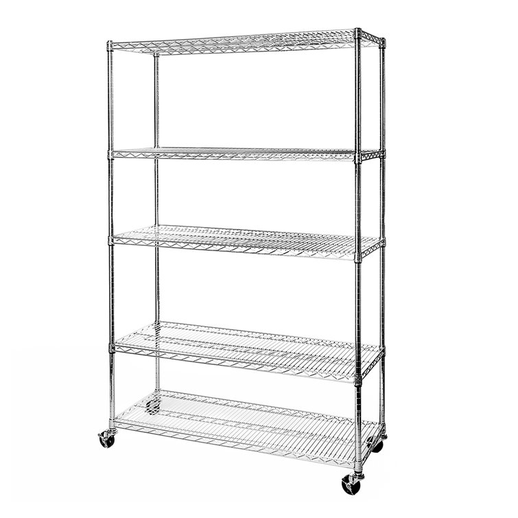 UltraDurable 5-Tier Chrome Steel Wire Shelving with Wheels