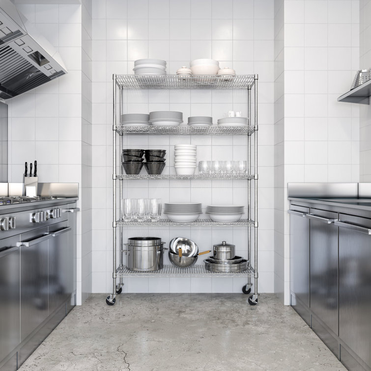 UltraDurable 5-Tier Chrome Steel Wire Shelving with Wheels