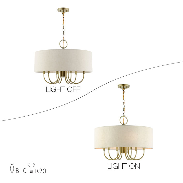 Blossom Antique Brass 7-Light Drum Chandelier with Oatmeal Shade