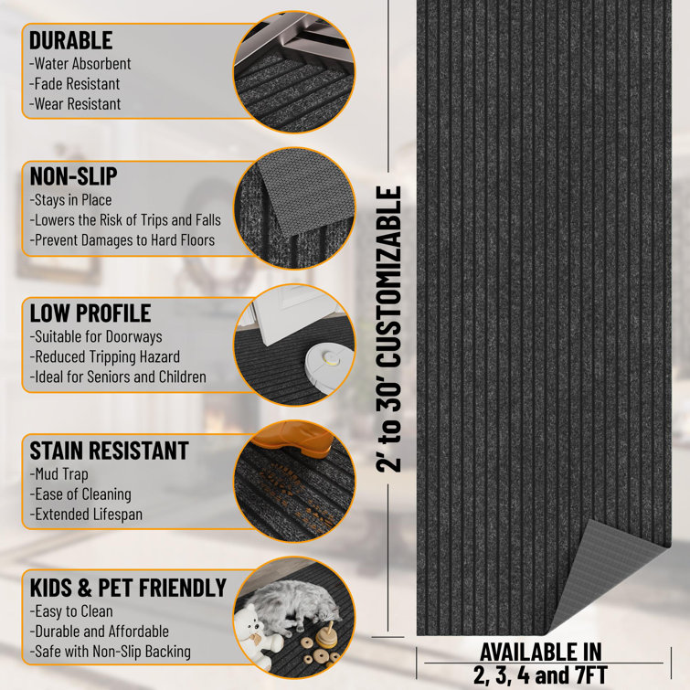 Gray Ribbed Polyester Utility Garage and Patio Rug 5' x 6'11"