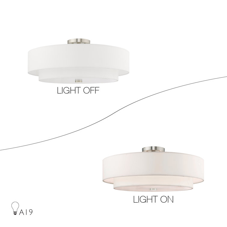 Meridian Brushed Nickel 5-Light Indoor Drum Flush Mount with Off-White Shade