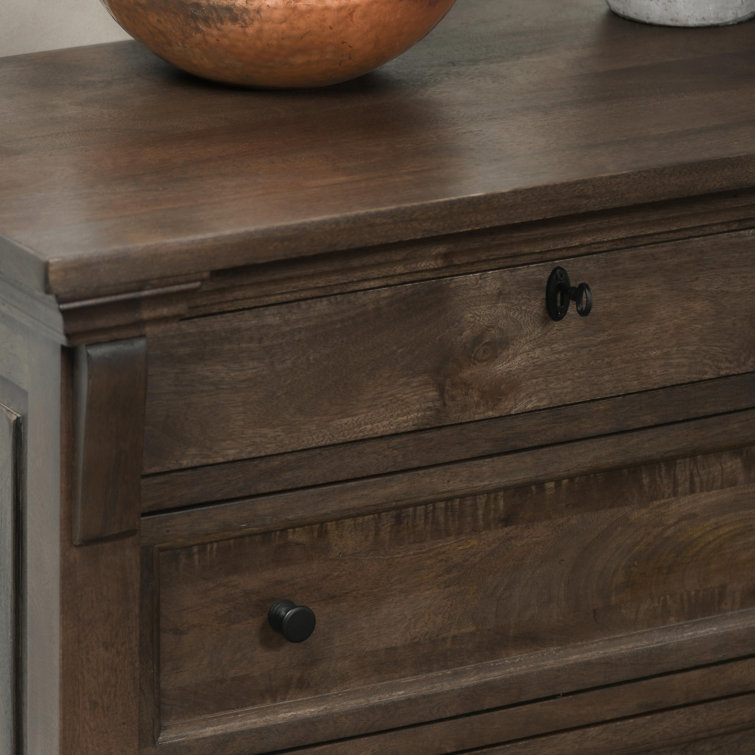 Cocoa Brown Mango Wood 3-Drawer Nightstand with Beveled Edge