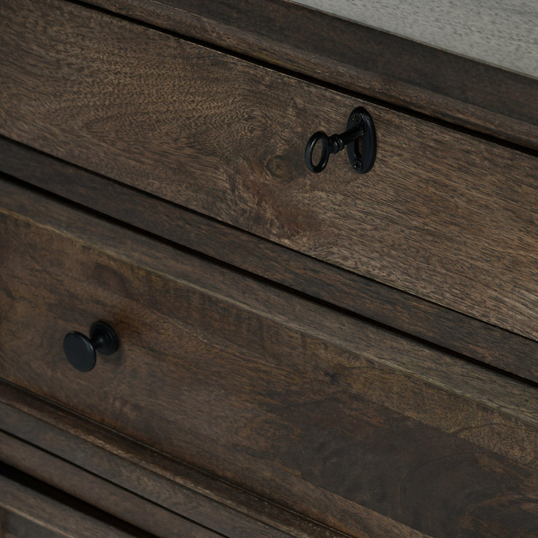 Cocoa Brown Mango Wood 3-Drawer Nightstand with Beveled Edge