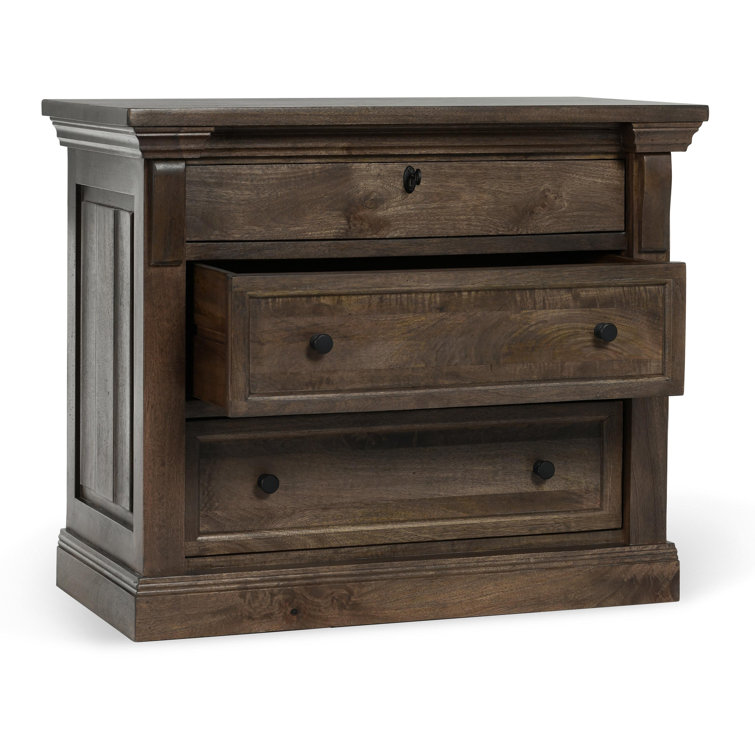 Cocoa Brown Mango Wood 3-Drawer Nightstand with Beveled Edge