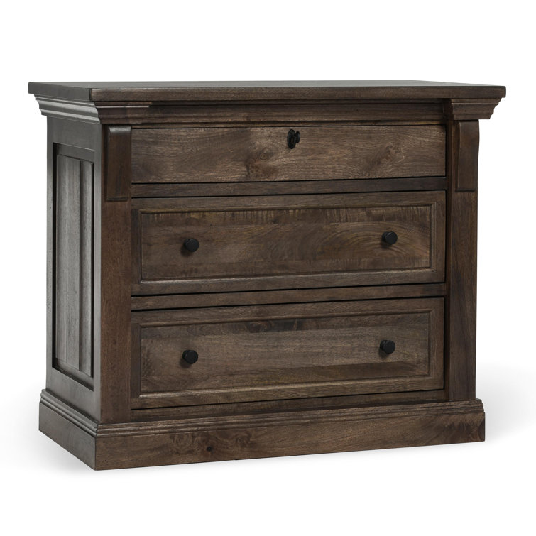 Cocoa Brown Mango Wood 3-Drawer Nightstand with Beveled Edge