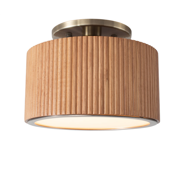 Natural Ash Wood and Brass LED Semi-Flush Mount Ceiling Light