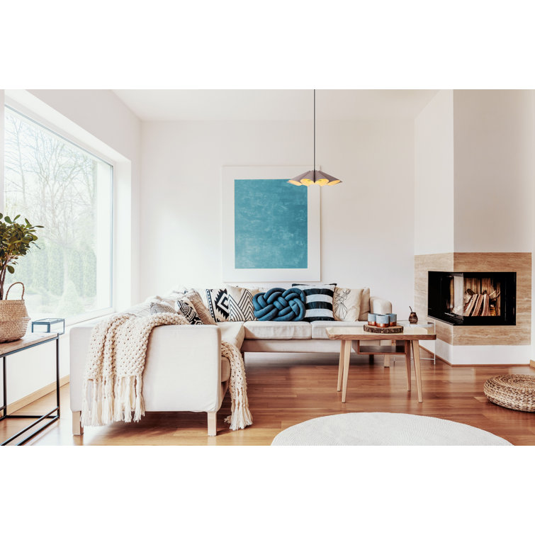 Modern Gray Oak 24" Wide Pendant Light with Reconstructed Wood Veneer Shade