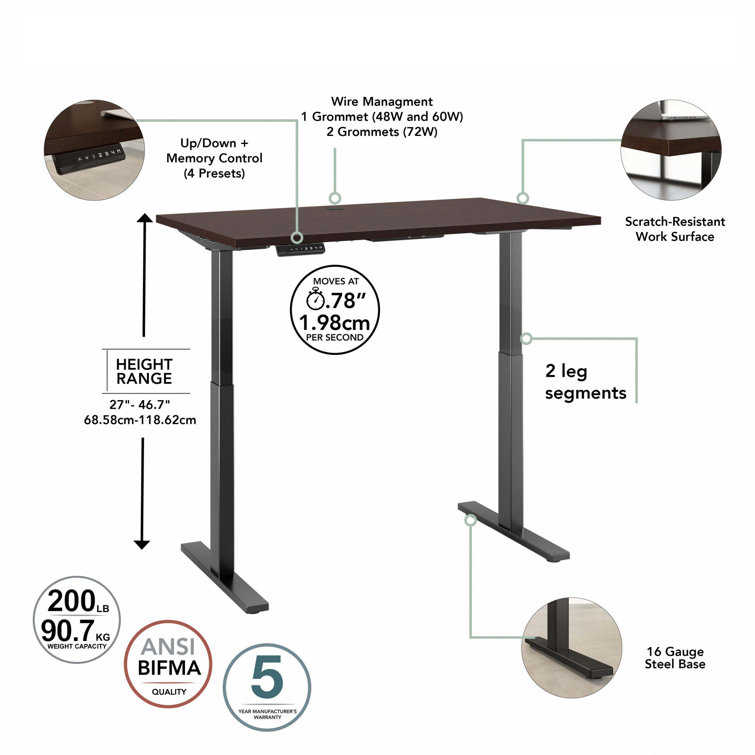 Move 60 Adjustable Height 59" Mocha Cherry & Black Standing Desk with Filing Cabinet