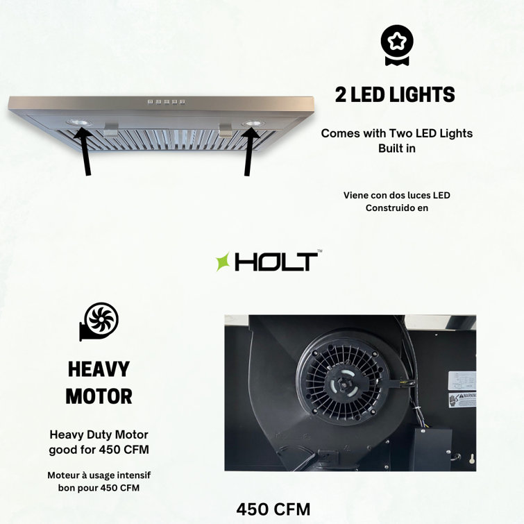 Holt 30'' Stainless Steel Under Cabinet Range Hood with LED Lights