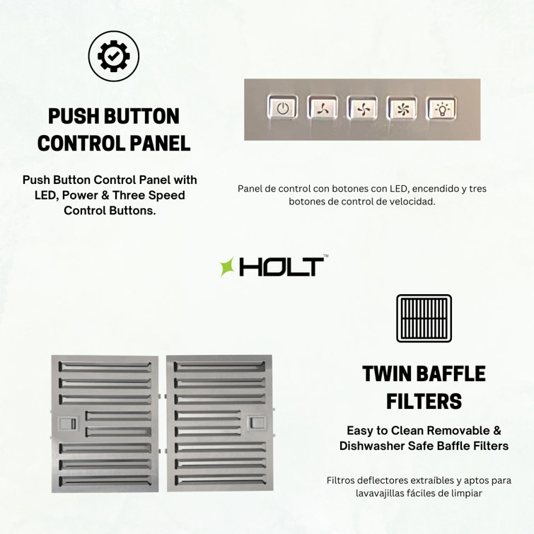 Holt 30'' Stainless Steel Under Cabinet Range Hood with LED Lights