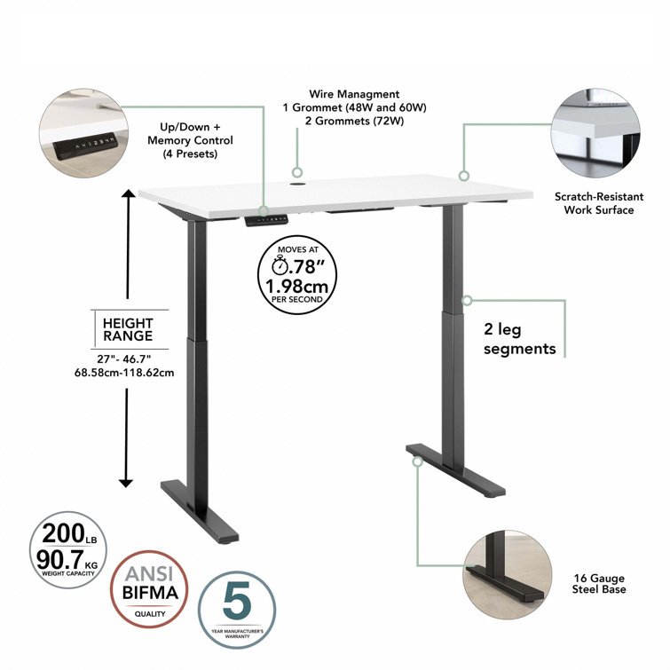 Elevate 72'' White/Black Electric Height Adjustable Standing Desk