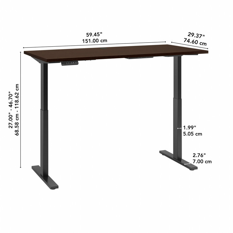 Move 60 Adjustable Height 59" Mocha Cherry & Black Standing Desk with Filing Cabinet