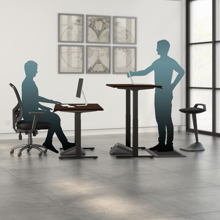 Move 60 Adjustable Height 59" Mocha Cherry & Black Standing Desk with Filing Cabinet
