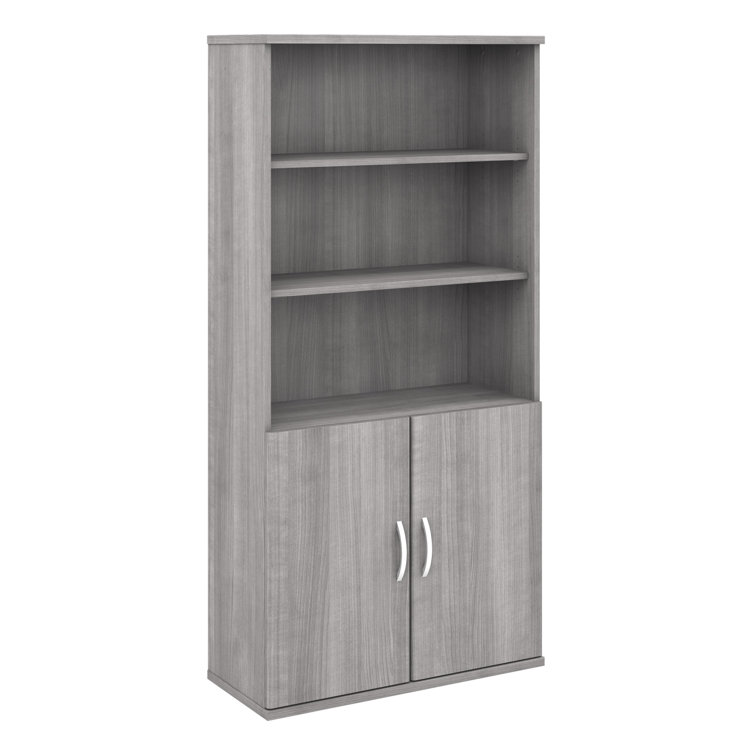 Platinum Gray 5-Shelf Bookcase with Doors and Adjustable Shelves