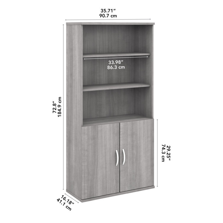 Platinum Gray 5-Shelf Bookcase with Doors and Adjustable Shelves