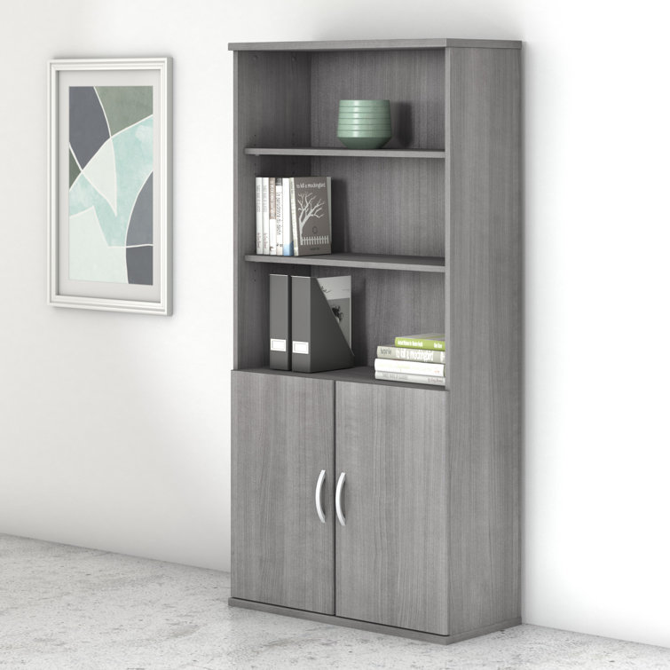 Platinum Gray 5-Shelf Bookcase with Doors and Adjustable Shelves