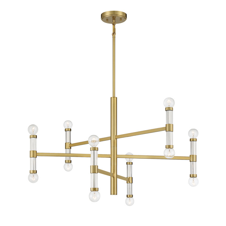 Kingsburg 12-Light Adjustable Brass Chandelier with Glass Candle Sleeves