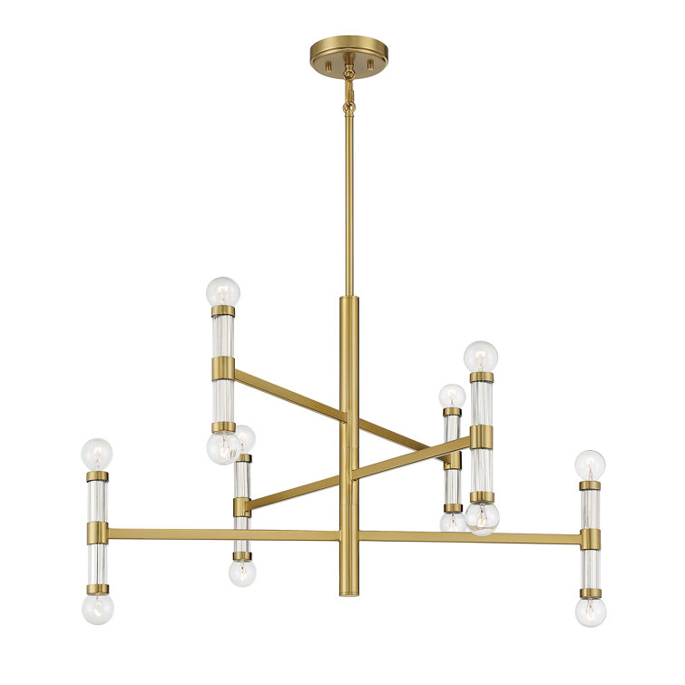 Kingsburg 12-Light Adjustable Brass Chandelier with Glass Candle Sleeves