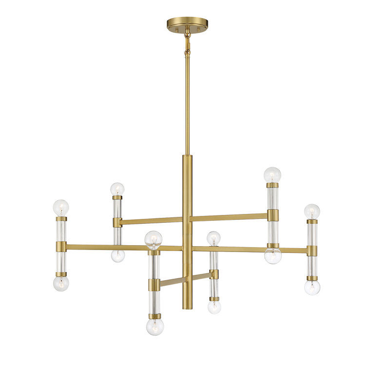 Kingsburg 12-Light Adjustable Brass Chandelier with Glass Candle Sleeves
