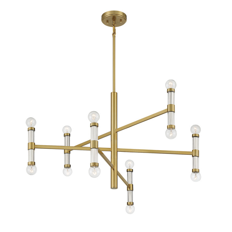 Kingsburg 12-Light Adjustable Brass Chandelier with Glass Candle Sleeves