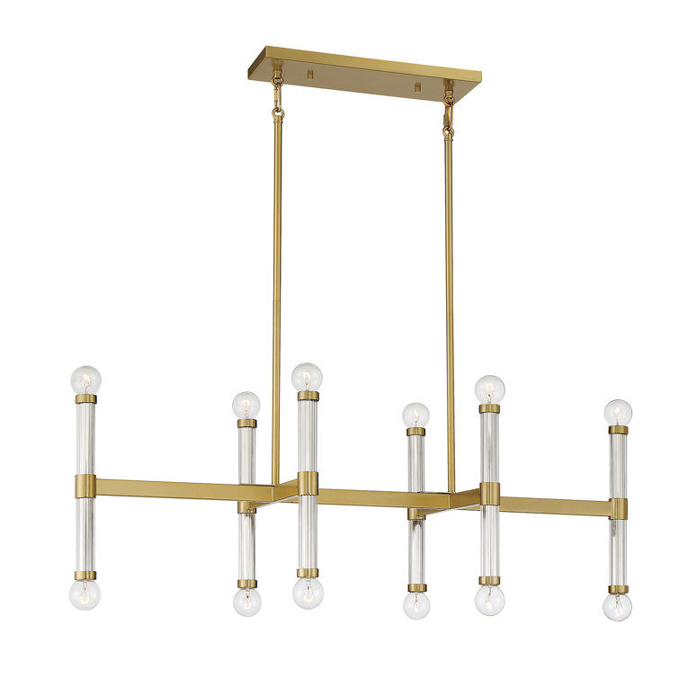 Kingsburg Brass 12-Light Linear Chandelier with Glass Candle Sleeves