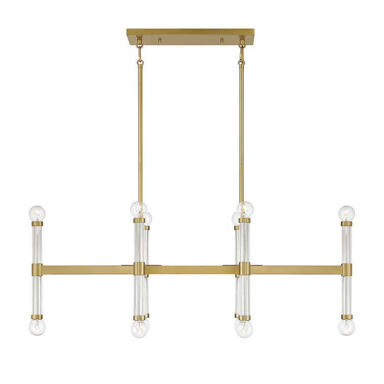 Kingsburg Brass 12-Light Linear Chandelier with Glass Candle Sleeves
