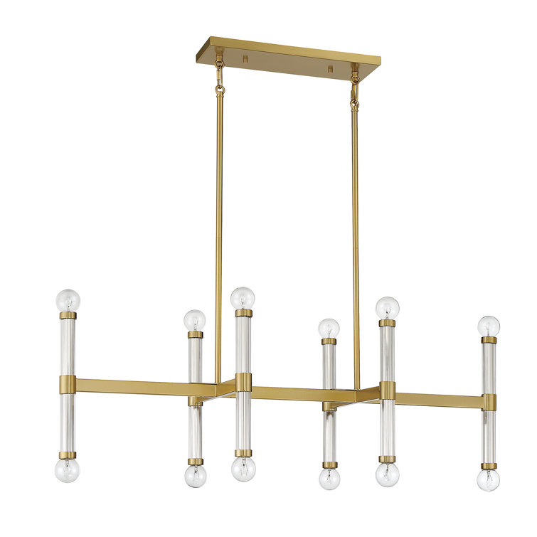 Kingsburg Brass 12-Light Linear Chandelier with Glass Candle Sleeves