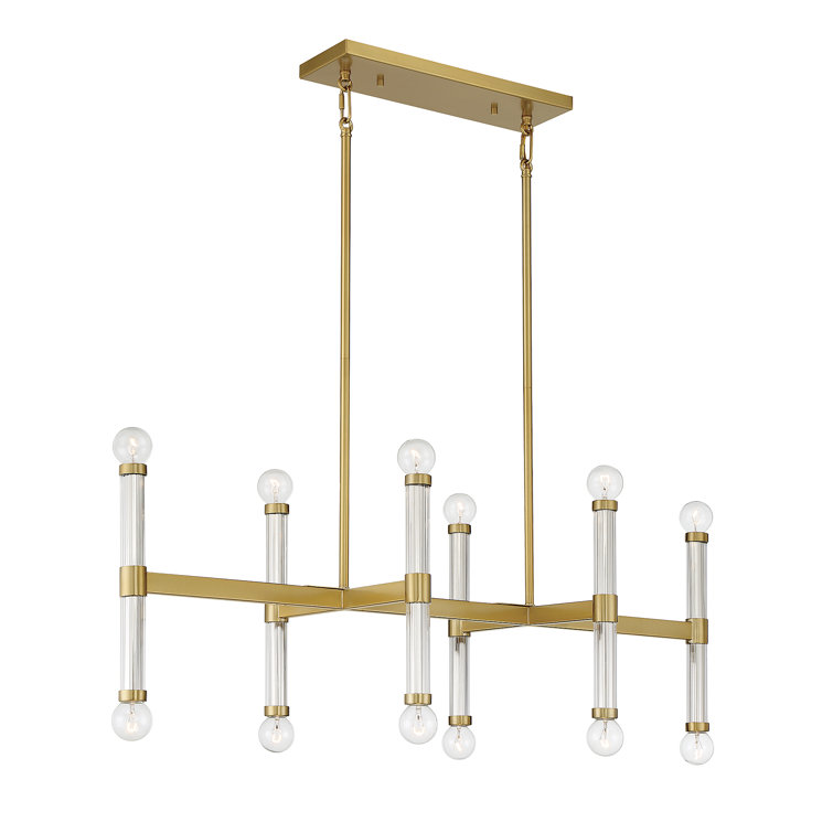 Kingsburg Brass 12-Light Linear Chandelier with Glass Candle Sleeves