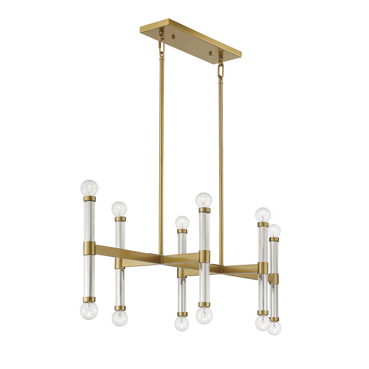 Kingsburg Brass 12-Light Linear Chandelier with Glass Candle Sleeves