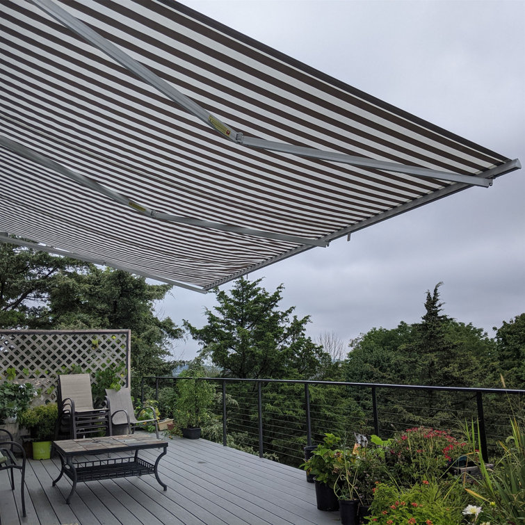 Burgundy Motorized Retractable Patio Awning with White Frame