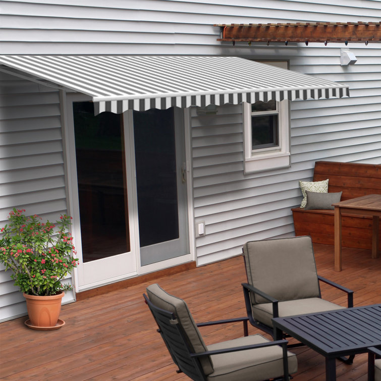 Burgundy Motorized Retractable Patio Awning with White Frame