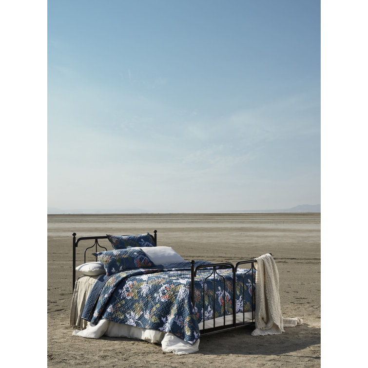 Adriatic Navy Floral Cotton King Quilt