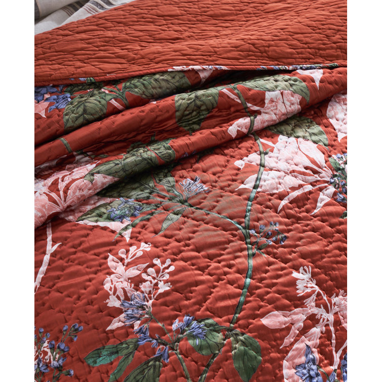 Queen Brick Cotton Floral Pattern Quilt